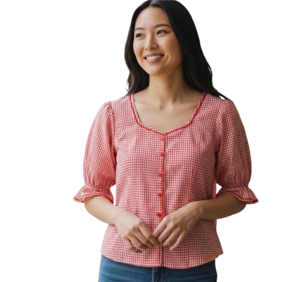 1950s Red Gingham Ladies Top - Picture 1 of 2